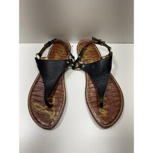 Sam Edelman Greta Women’s Sz 8.5M Sandals Black Leather Thong Flat Shoes Summer